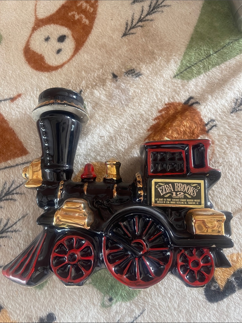 Ezra Brooks Ceramic Train Decanter - Black, Red & Gold